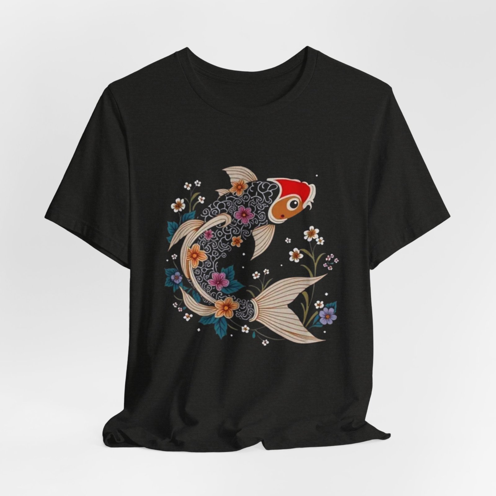 Koi Fish Floral Illustration Tee | Japanese Carp Nature Shirt - Image 20