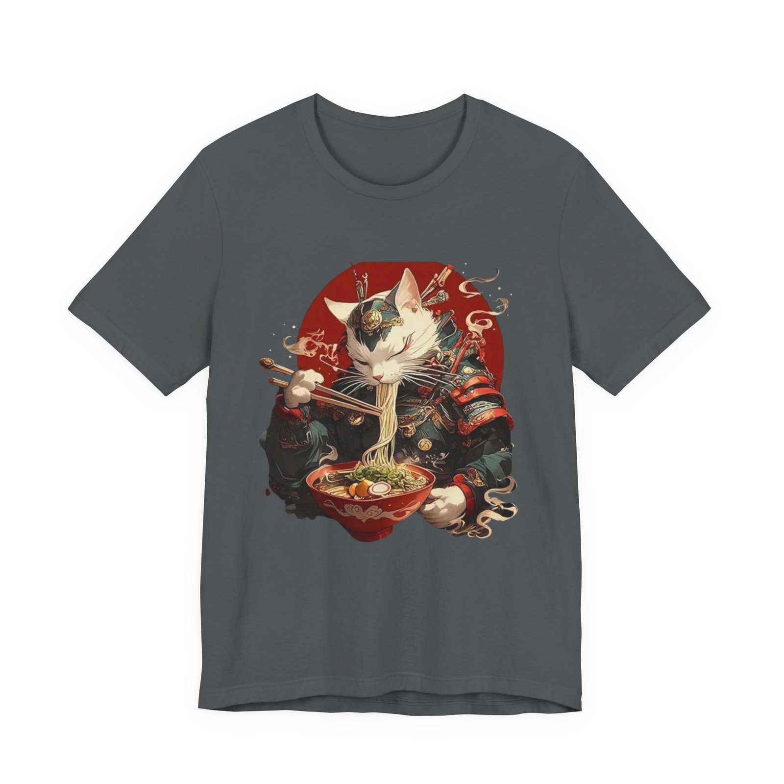 Samurai Cat Eating Ramen Tee | Japanese Neko Bowl, Anime-Inspired Shirt - Image 13