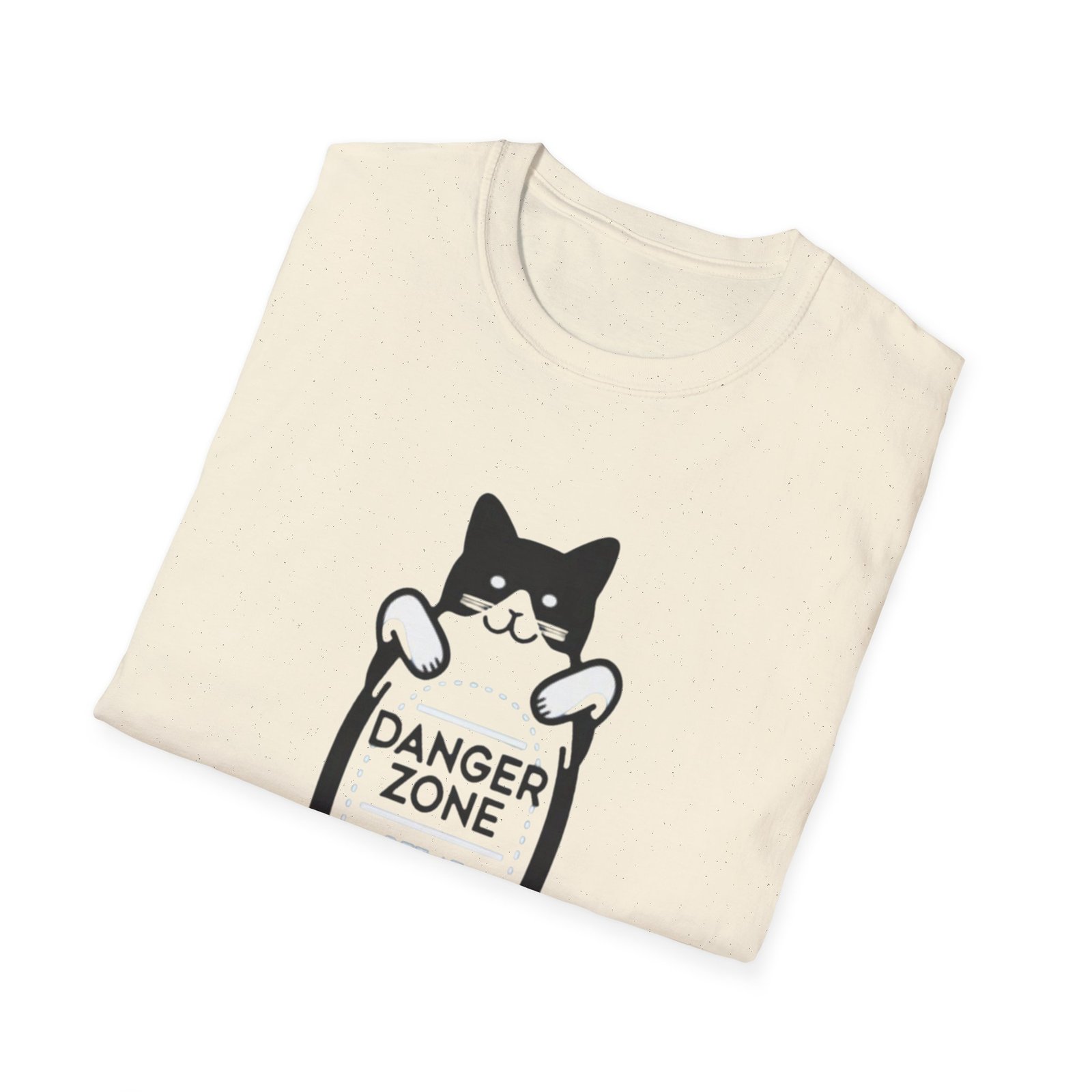 Danger Zone Cat T-Shirt | Cute Black White Cat Holding Sign - Image 12