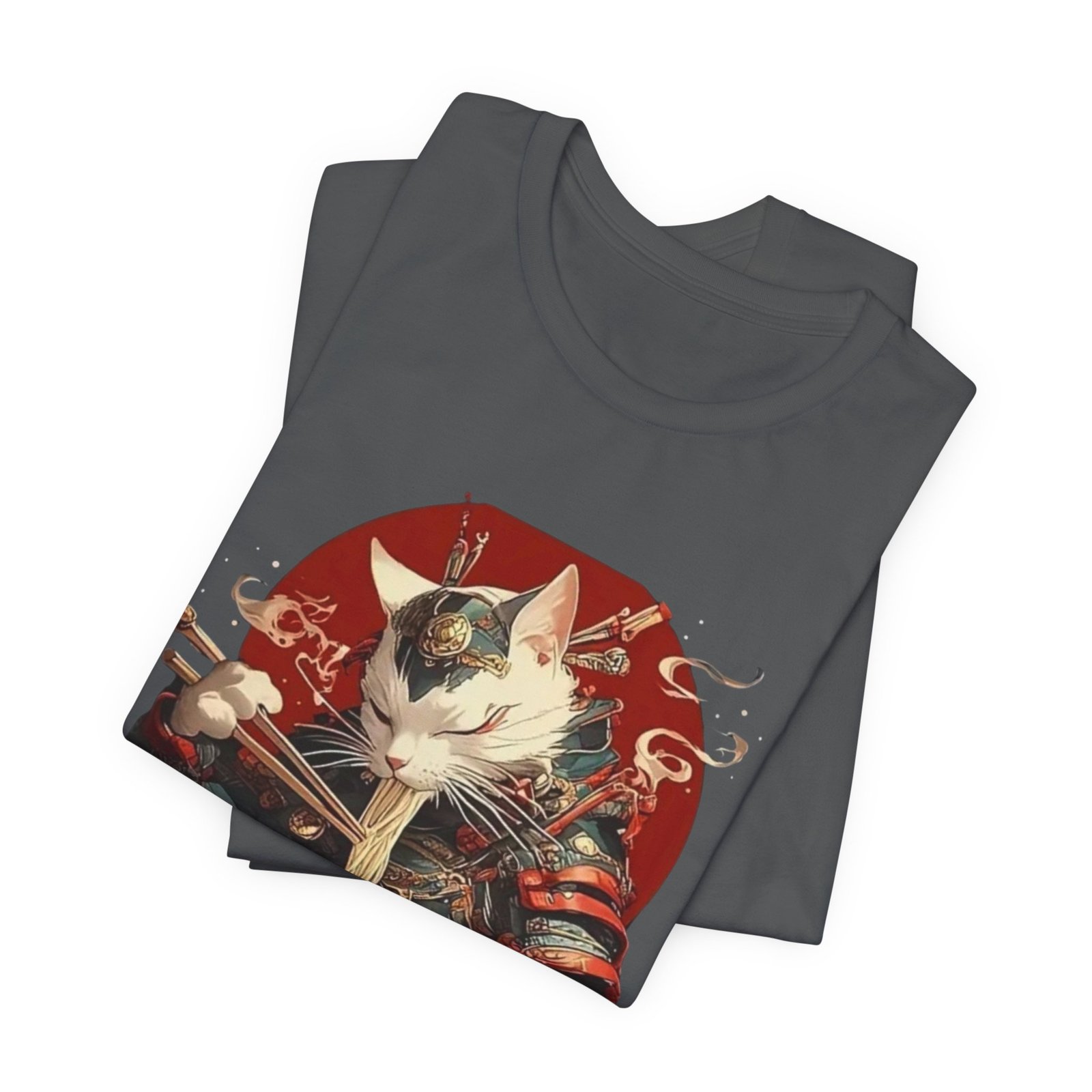 Samurai Cat Eating Ramen Tee | Japanese Neko Bowl, Anime-Inspired Shirt - Image 15