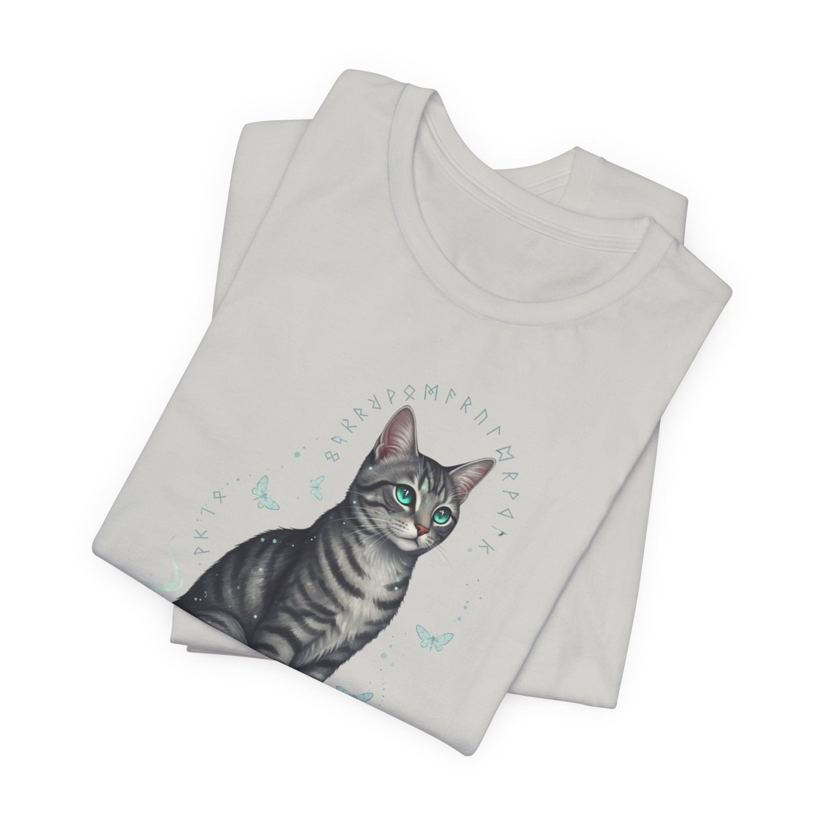 Stripey Cat illustration Tee | Grey Tabby Sitting with Butterflies - Image 15