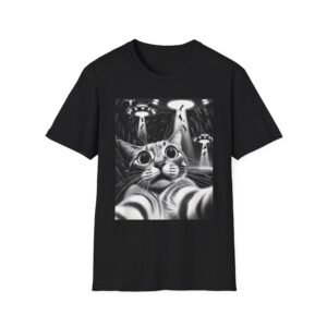 Wide-Eyed Cat Selfie shirt | UFO Abduction Illustration