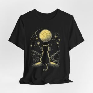 Cat Silhouette Moonlight T-Shirt | Night Sky Stars