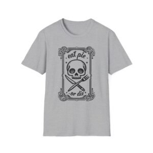 Eat Pie or Die skull with fork and knife T-Shirt | Halloween gothic food tee