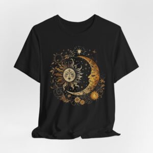 Celestial Sun and Moon Tee, Unisex Short Sleeve T-Shirt, Astrology Shirt, Gift for Astronomers, Cosmic Design Tee