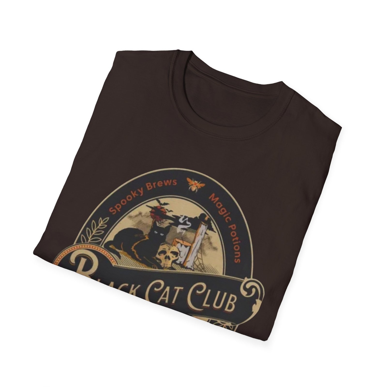Black Cat Club T-Shirt | Vintage Halloween Moon Cat Design - Image 8