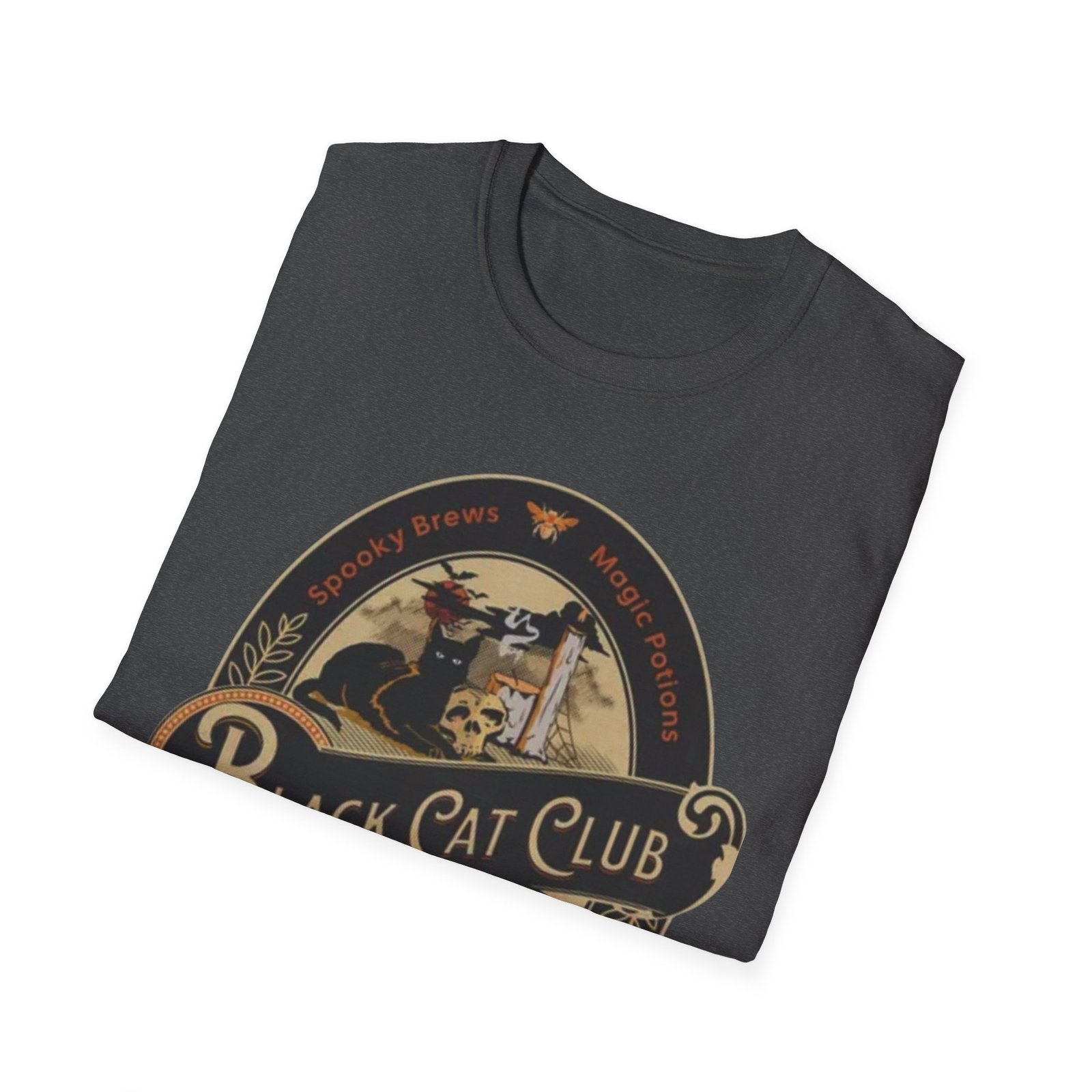 Black Cat Club T-Shirt | Vintage Halloween Moon Cat Design - Image 16
