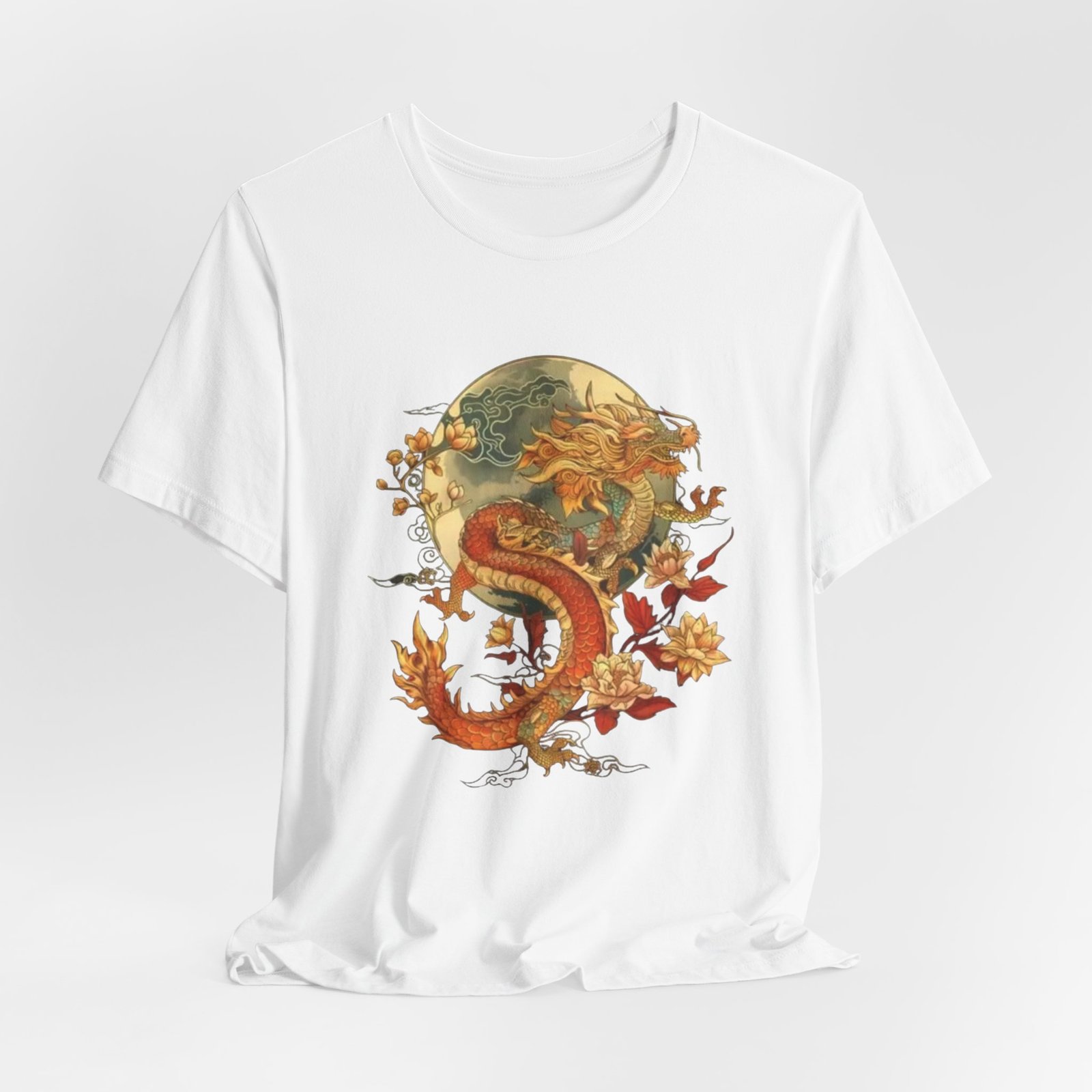 Autumn Koi Dragon T-Shirt | Vintage Floral Moon Illustration - Image 8