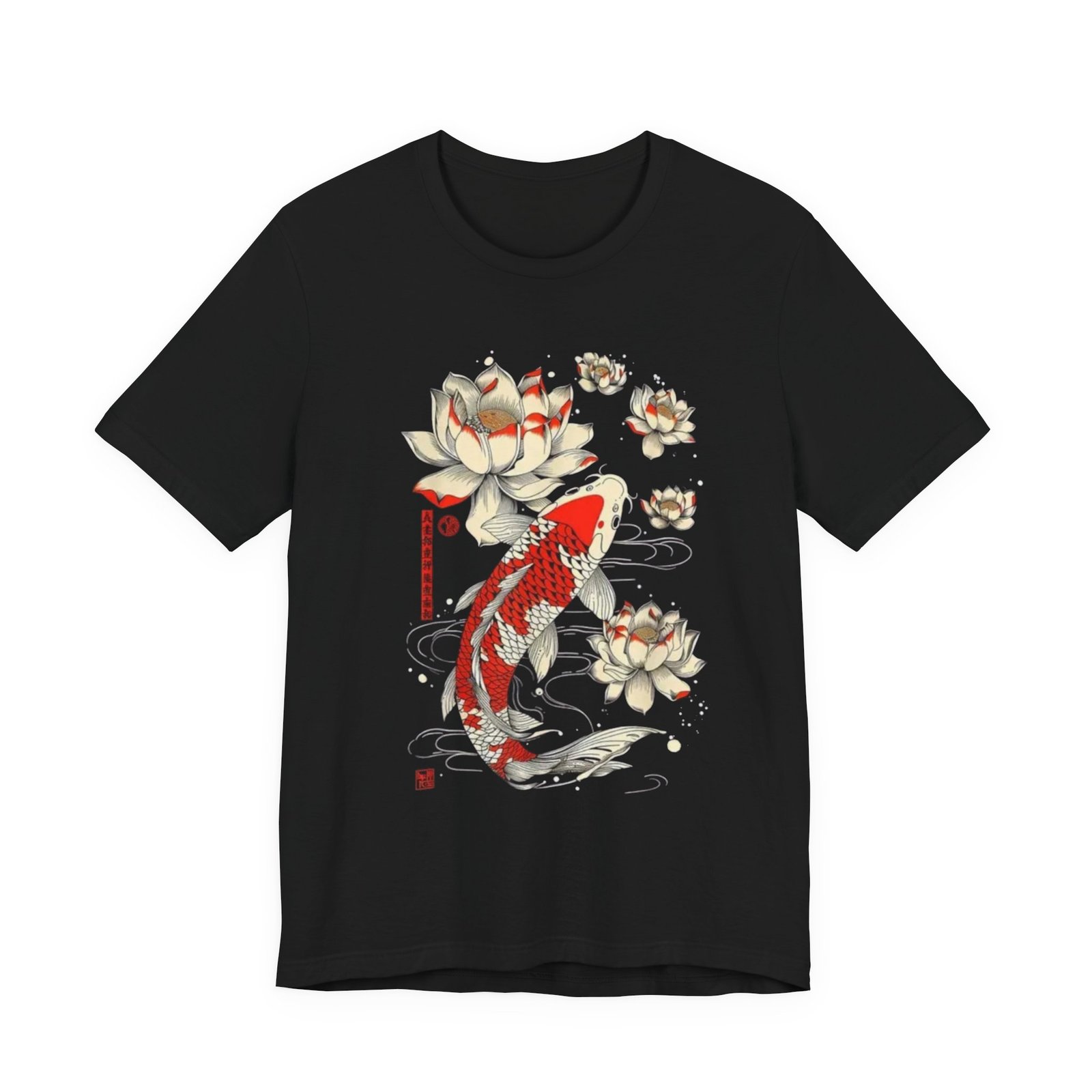 Koi Fish & Lotus Tee - Casual Unisex Jersey Shirt, Gift for Nature Lovers, Zen Decor, Birthday or Relaxation Wear - Image 2