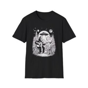 Big foot tee ,Alien Campfire Scene T-Shirt | UFO, Guitar Playing Alien, Forest Night