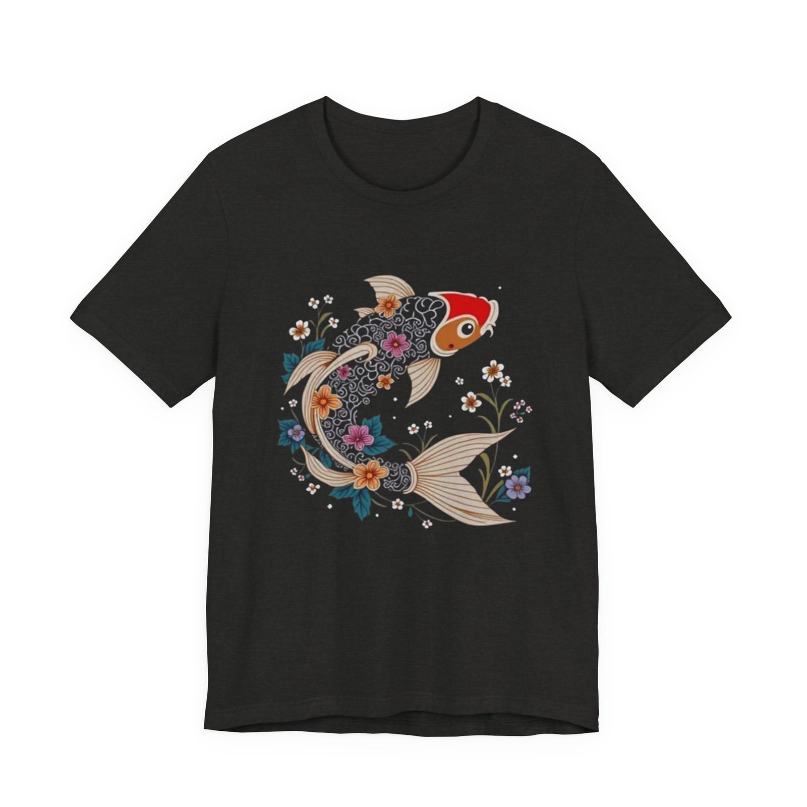 Koi Fish Floral Illustration Tee | Japanese Carp Nature Shirt - Image 17
