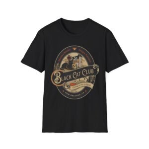 Black Cat Club T-Shirt | Vintage Halloween Moon Cat Design