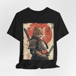 Samurai Cat illustration Tee | Kitty Warrior, Japanese Sun, Swords
