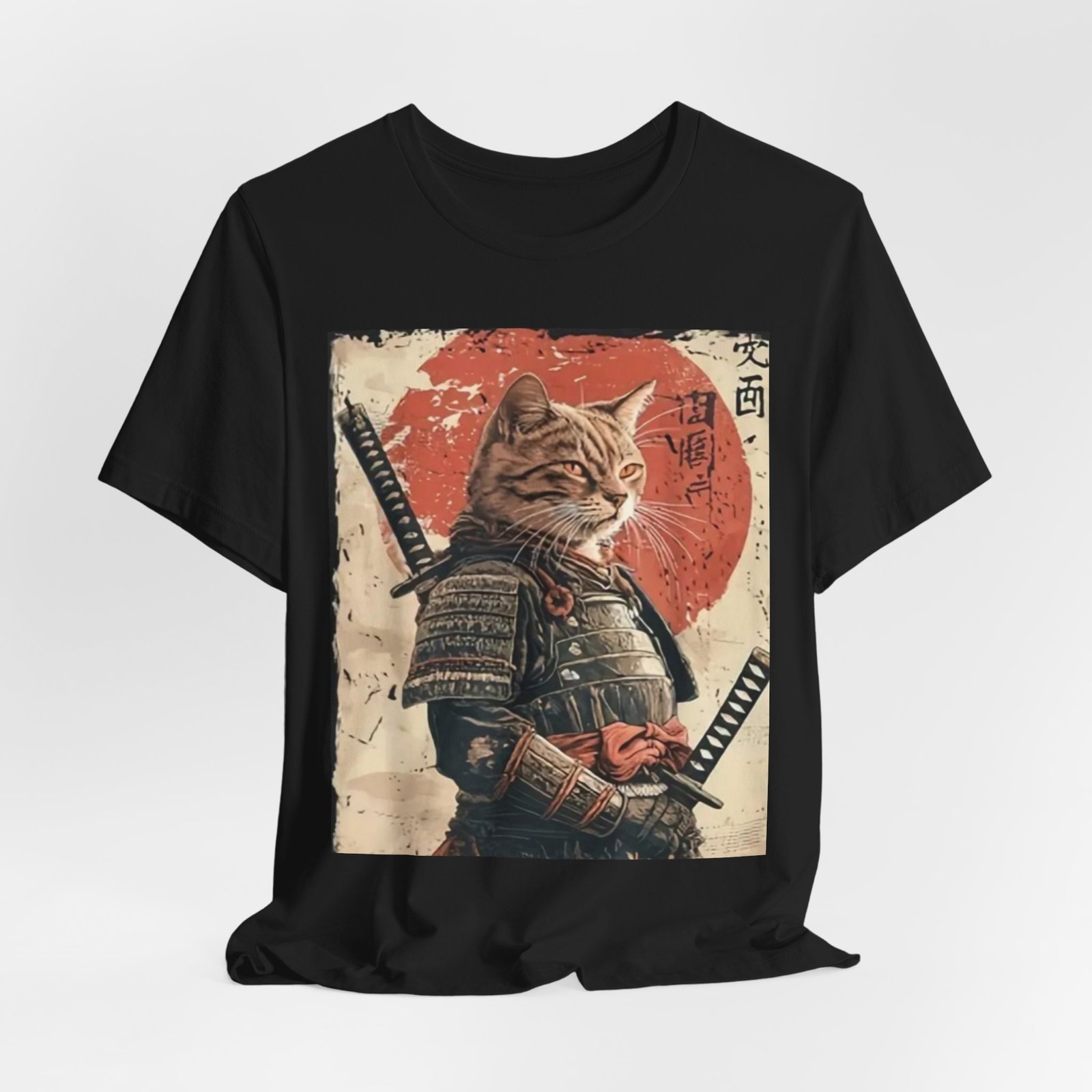 Samurai Cat illustration Tee | Kitty Warrior, Japanese Sun, Swords