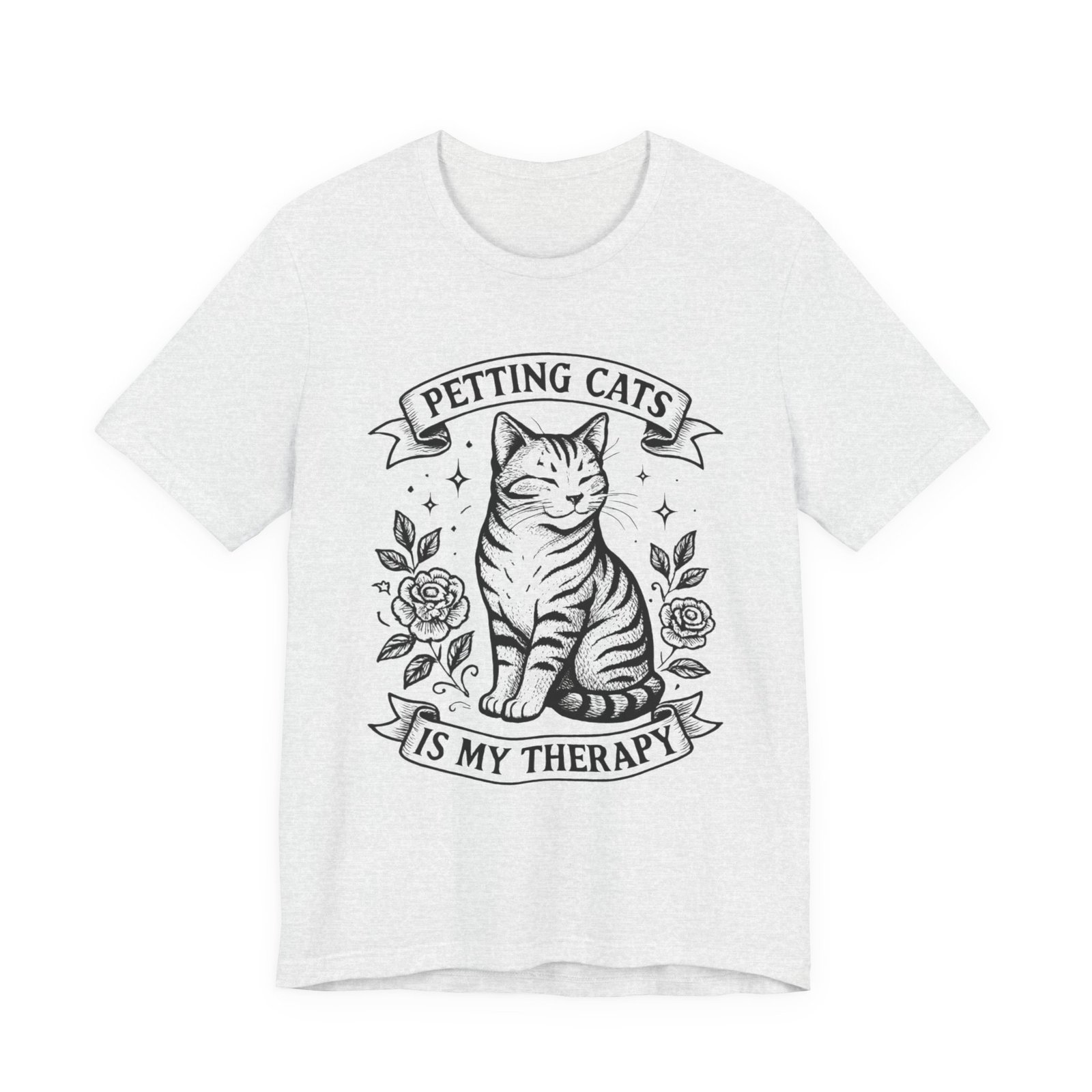 Petting Cats Is My Therapy T-Shirt | Cat Illustration Tee, Cat Lover Shirt - Image 2