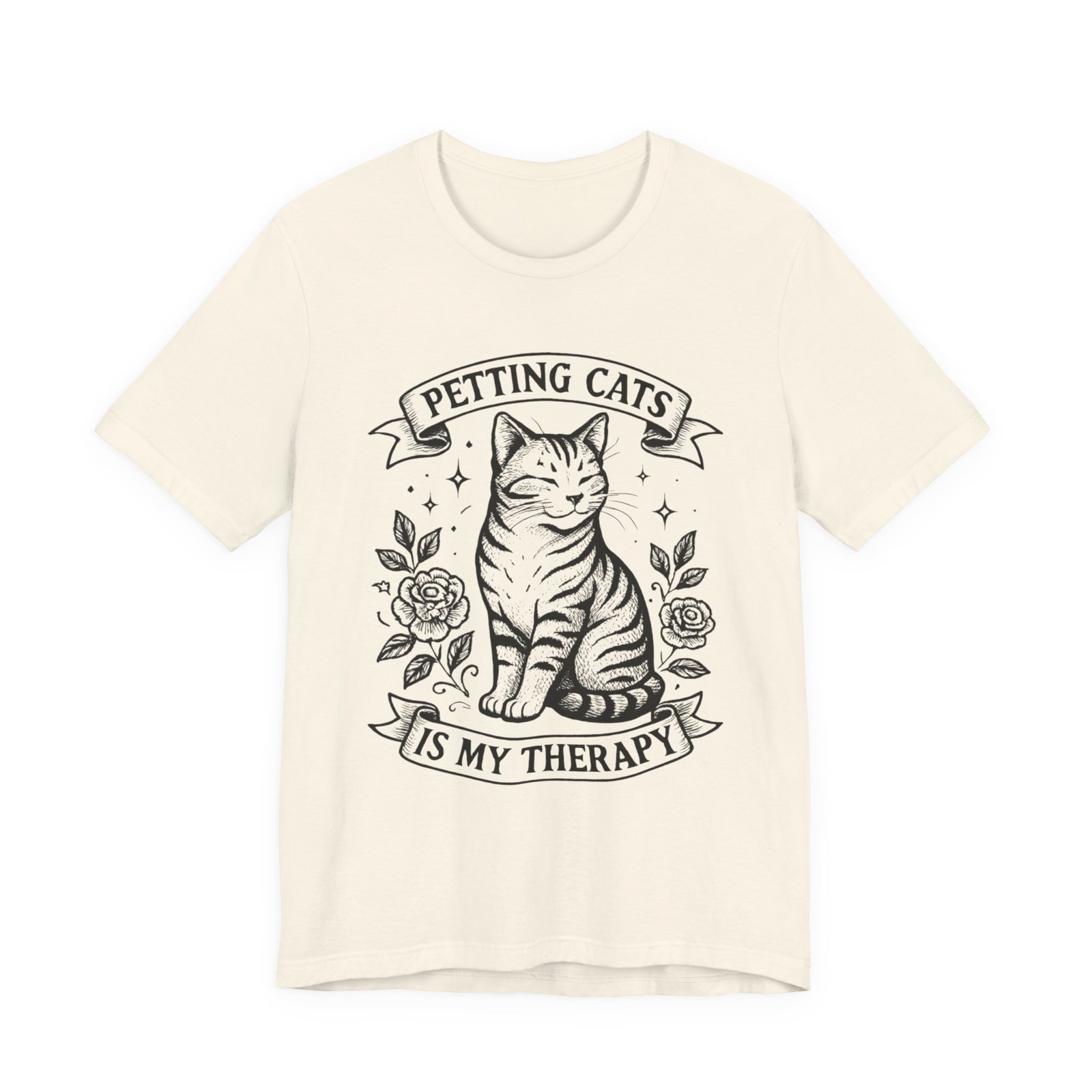 Petting Cats Is My Therapy T-Shirt | Cat Illustration Tee, Cat Lover Shirt - Image 9