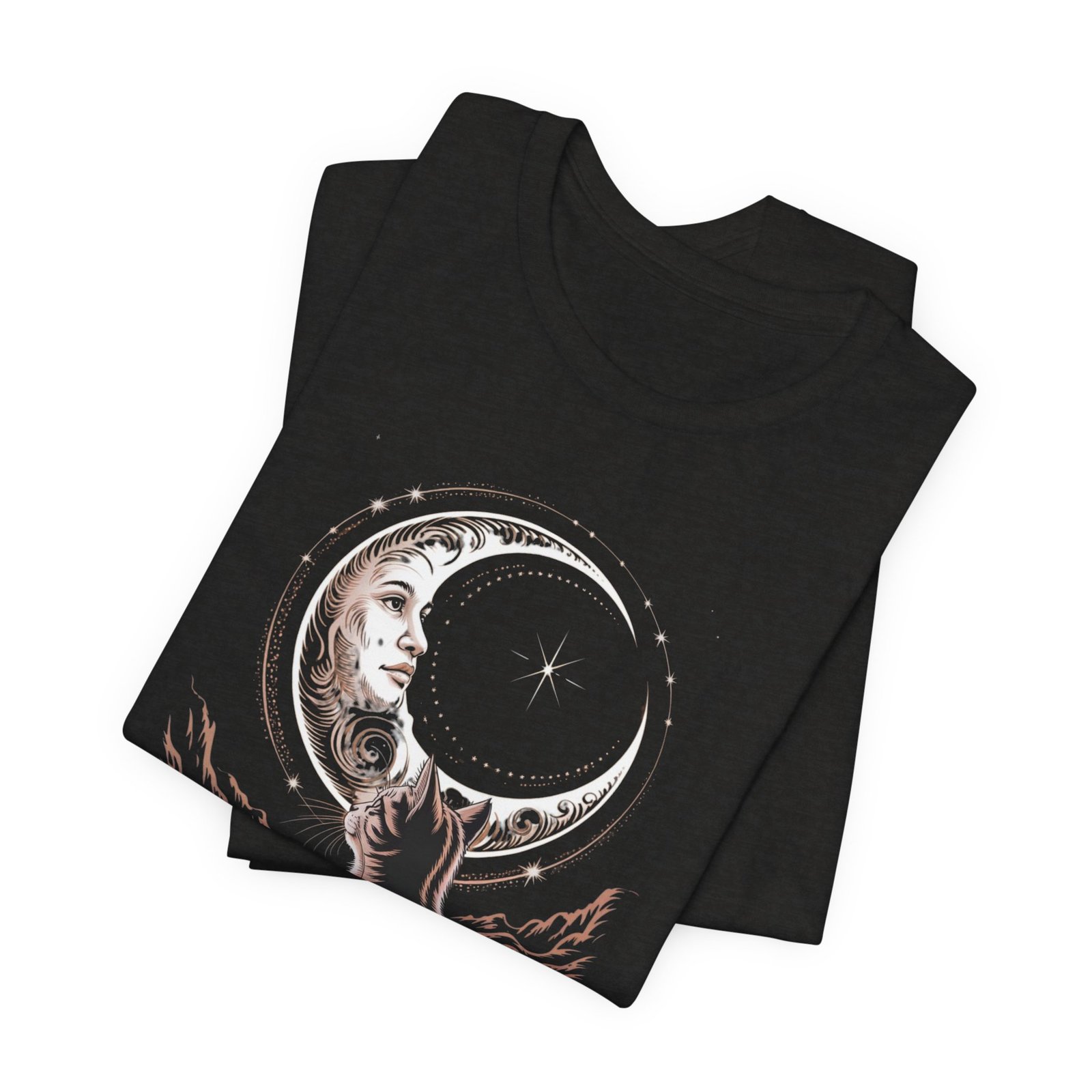 Celestial Cat Graphic Tee - Boho T-Shirt, Unisex Cat Lover Shirt, Moon Phase Top, Gift for Pet Owners, Astrology Apparel - Image 7