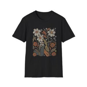 Botanical T-Shirt, Floral Cat Lover Tee, Gift for Cat Owners, Nature-Inspired Apparel, Cute Animal Shirt, Casual Wardrobe Essential