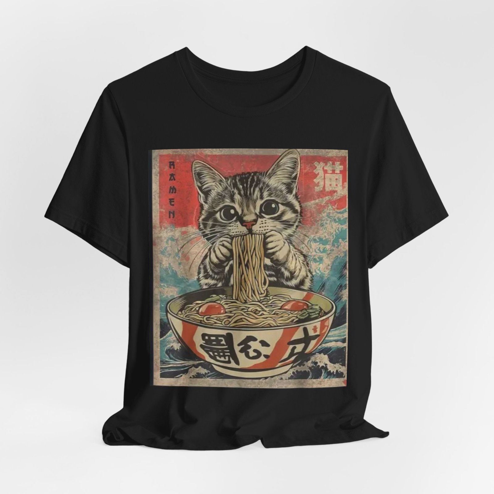 Vintage Cat Eating Ramen Tee, Cat Lover Gift, Funny T-Shirt, Cute Graphic Tee, Anime Apparel, Pet Enthusiast Wear - Image 4
