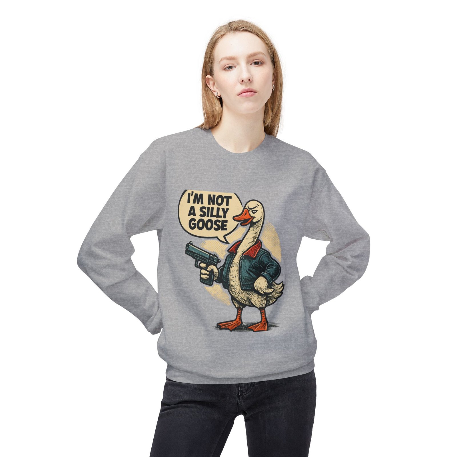 I'm Not A Silly Goose sweatshirt | Goose with Gun Illustration - Image 11