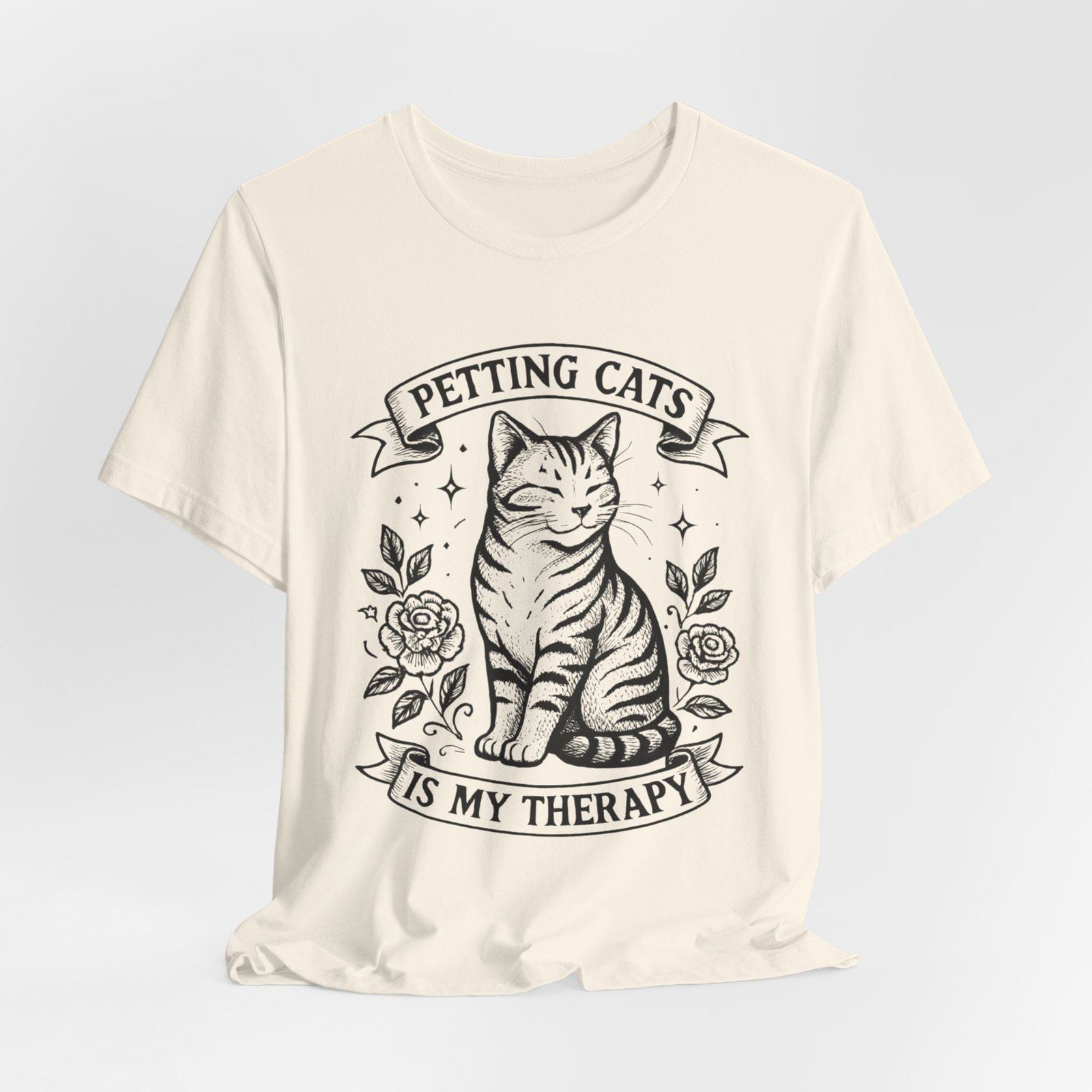 Petting Cats Is My Therapy T-Shirt | Cat Illustration Tee, Cat Lover Shirt - Image 12