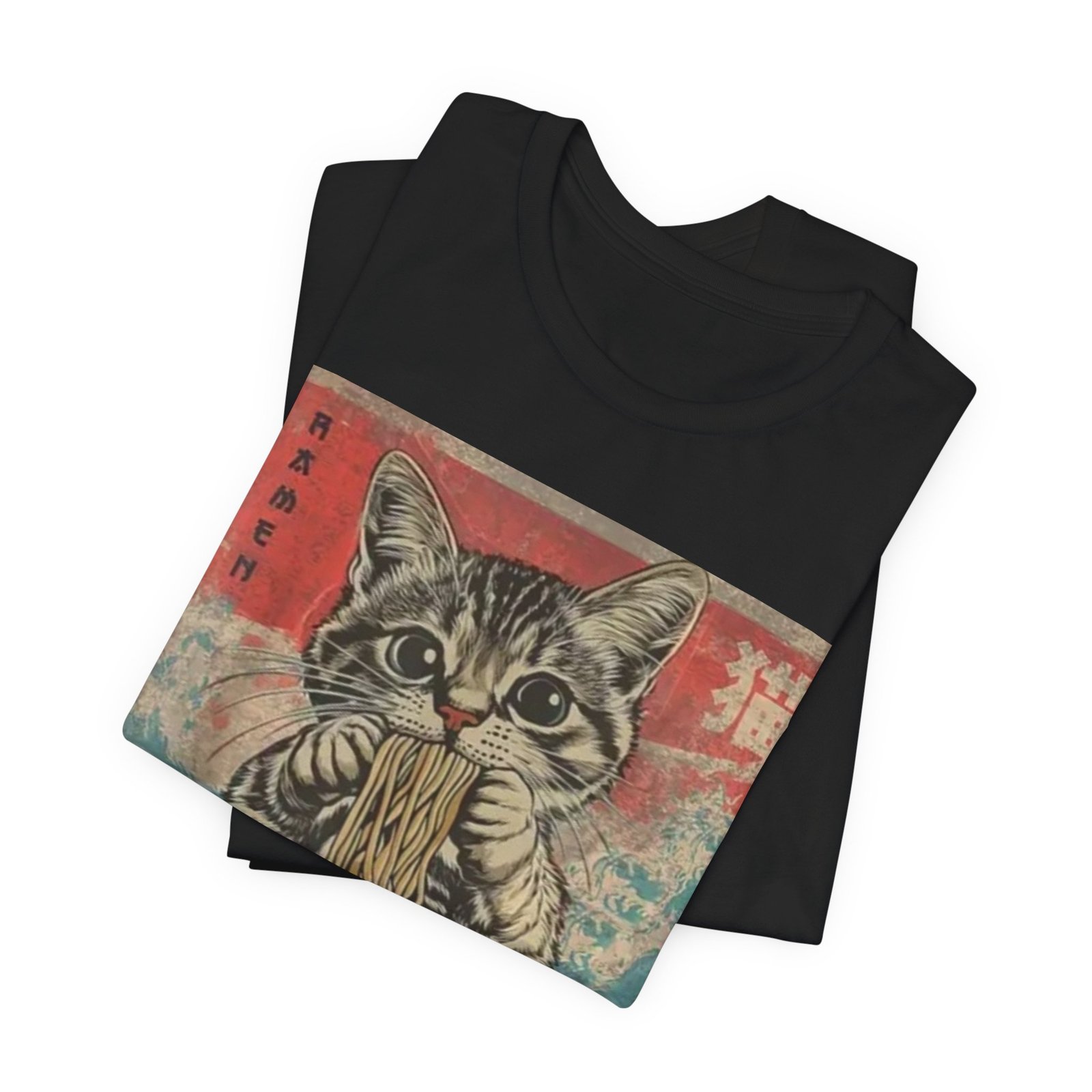 Vintage Cat Eating Ramen Tee, Cat Lover Gift, Funny T-Shirt, Cute Graphic Tee, Anime Apparel, Pet Enthusiast Wear - Image 3