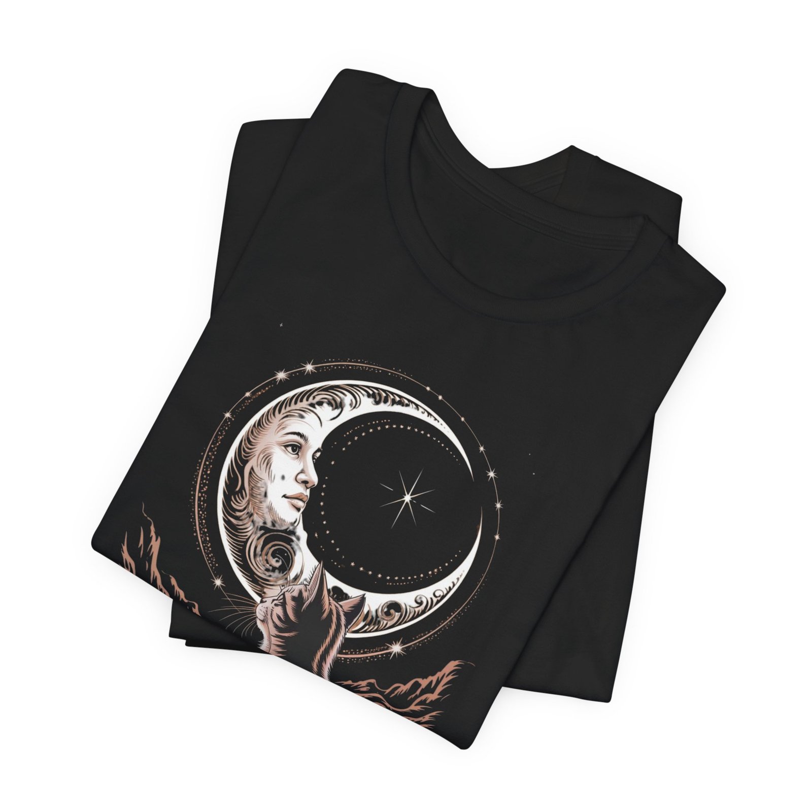 Celestial Cat Graphic Tee - Boho T-Shirt, Unisex Cat Lover Shirt, Moon Phase Top, Gift for Pet Owners, Astrology Apparel - Image 4