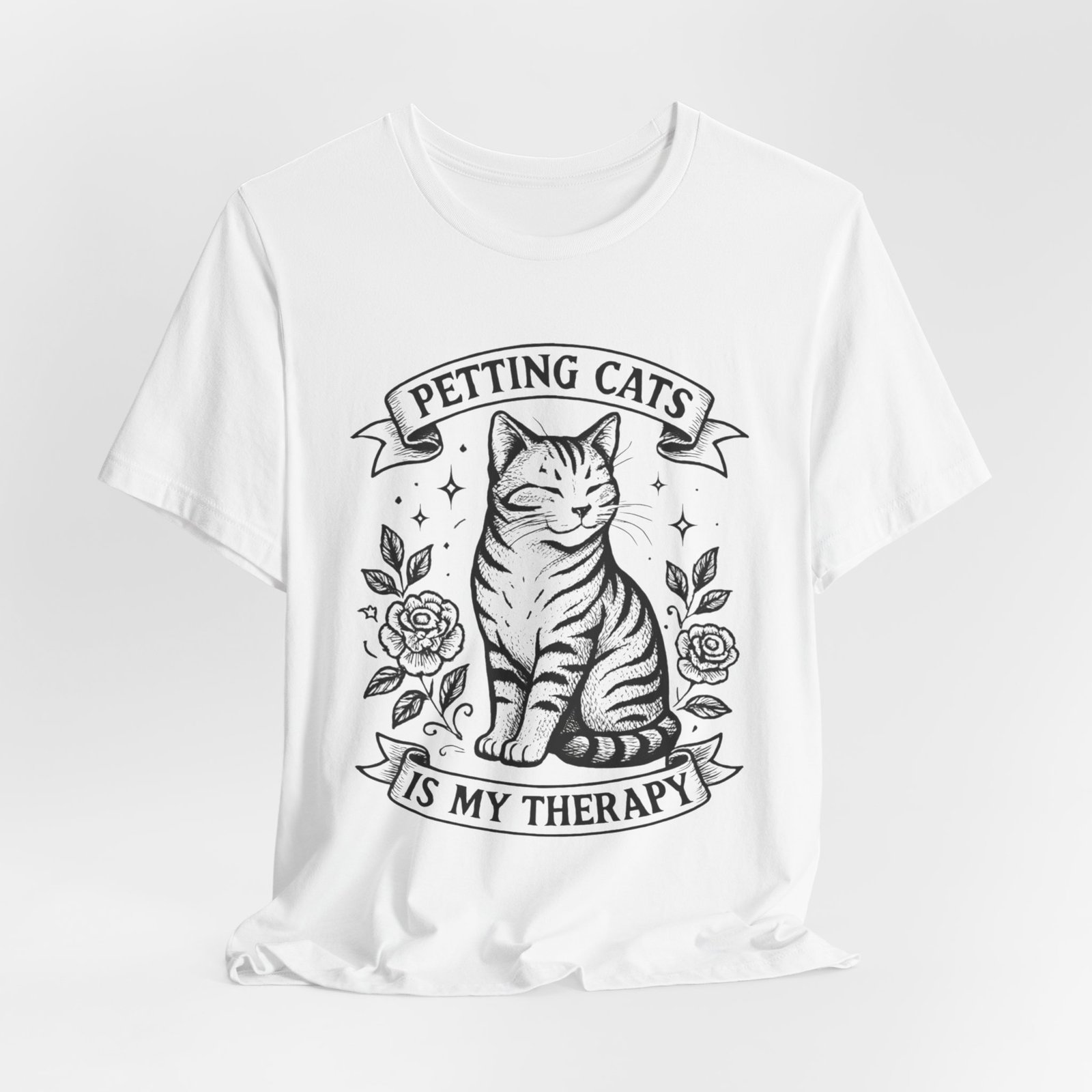 Petting Cats Is My Therapy T-Shirt | Cat Illustration Tee, Cat Lover Shirt - Image 8