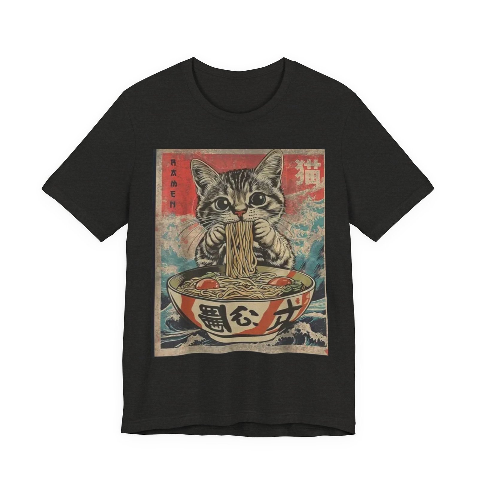 Vintage Cat Eating Ramen Tee, Cat Lover Gift, Funny T-Shirt, Cute Graphic Tee, Anime Apparel, Pet Enthusiast Wear - Image 5