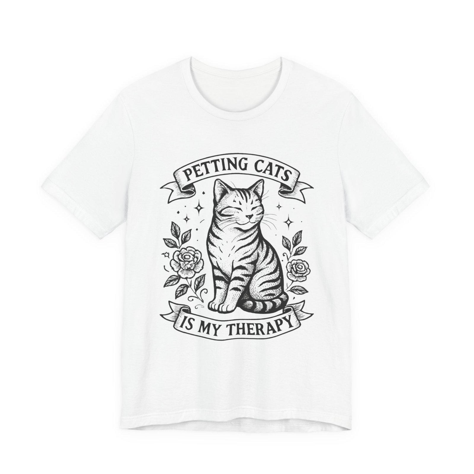 Petting Cats Is My Therapy T-Shirt | Cat Illustration Tee, Cat Lover Shirt - Image 5