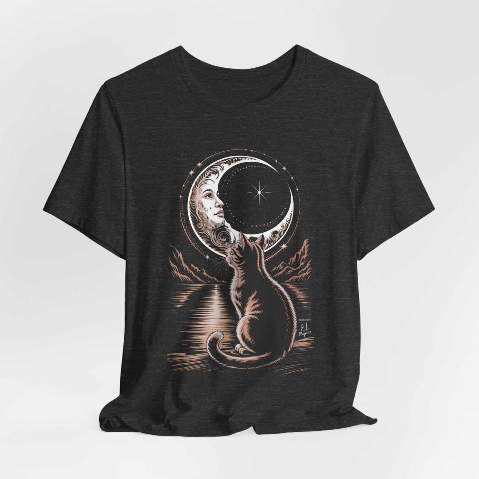 Celestial Cat Graphic Tee - Boho T-Shirt, Unisex Cat Lover Shirt, Moon Phase Top, Gift for Pet Owners, Astrology Apparel - Image 20