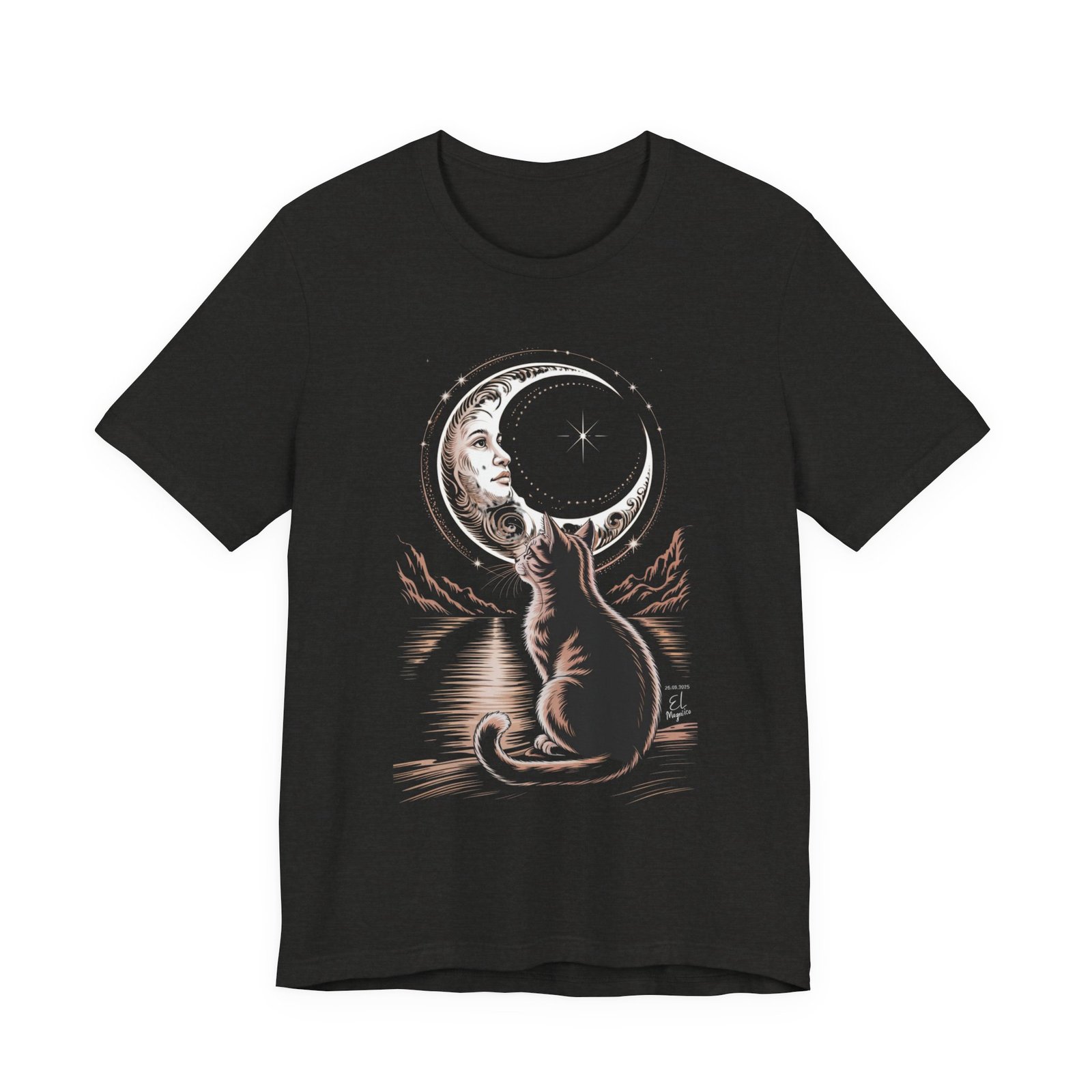 Celestial Cat Graphic Tee - Boho T-Shirt, Unisex Cat Lover Shirt, Moon Phase Top, Gift for Pet Owners, Astrology Apparel - Image 5