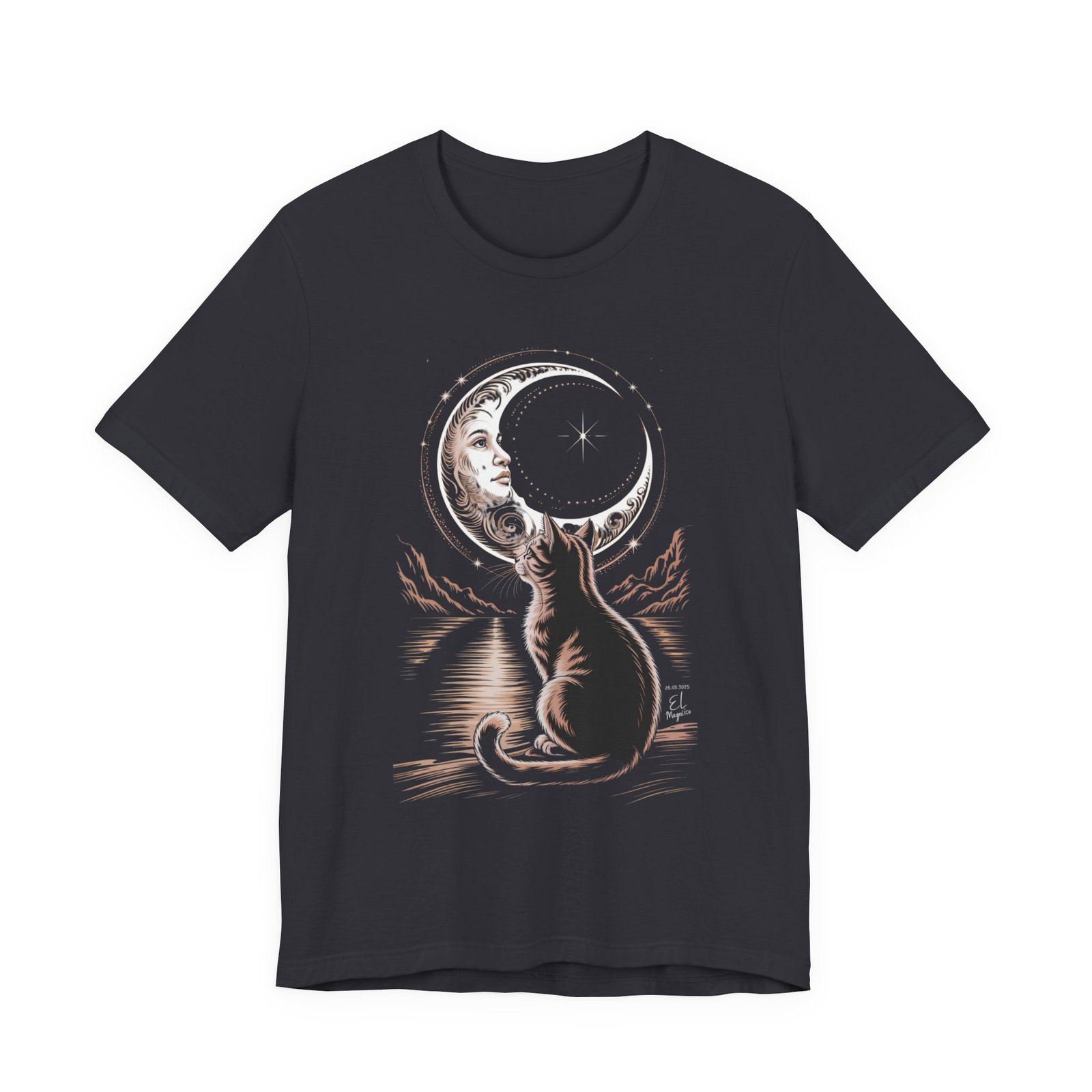 Celestial Cat Graphic Tee - Boho T-Shirt, Unisex Cat Lover Shirt, Moon Phase Top, Gift for Pet Owners, Astrology Apparel - Image 9