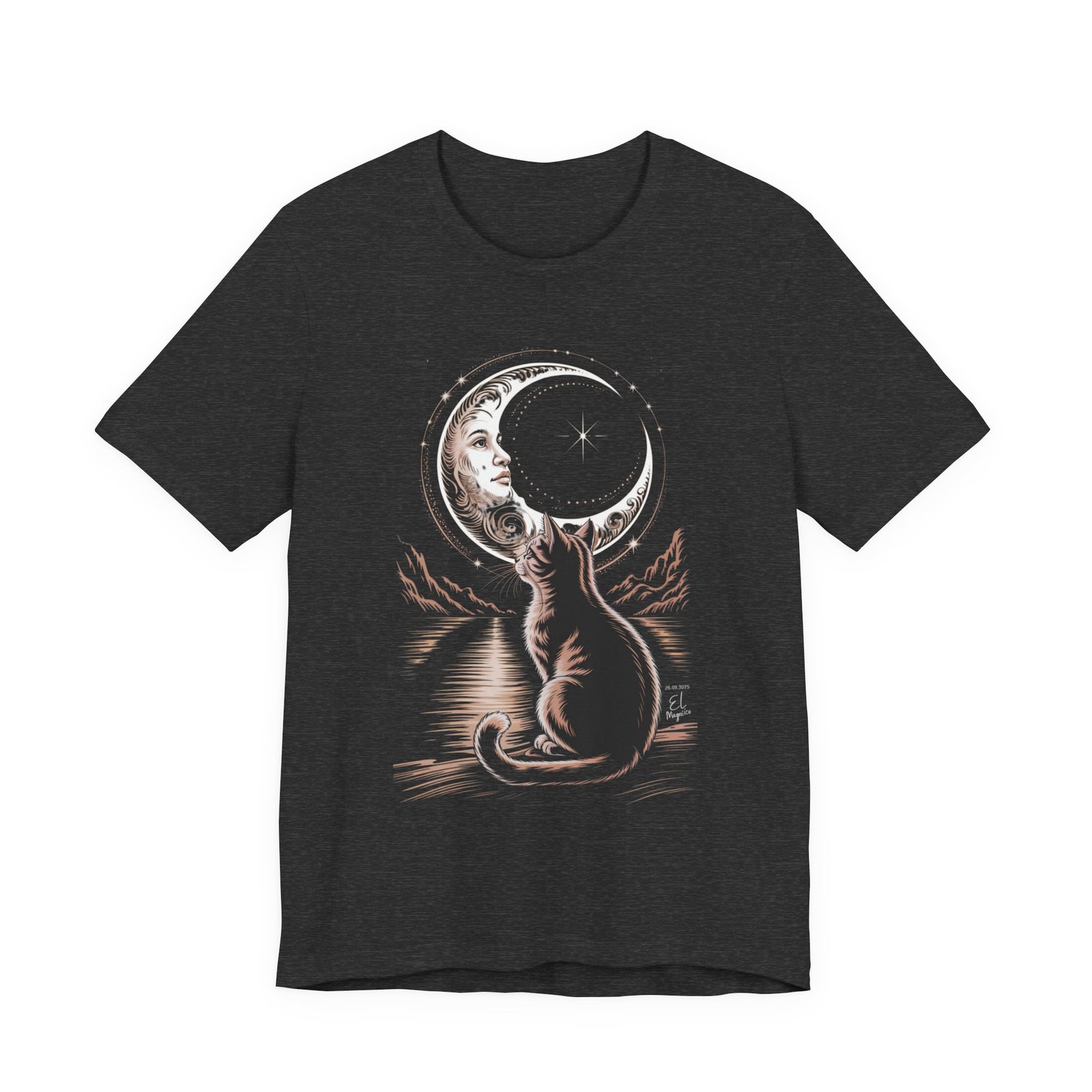 Celestial Cat Graphic Tee - Boho T-Shirt, Unisex Cat Lover Shirt, Moon Phase Top, Gift for Pet Owners, Astrology Apparel - Image 17